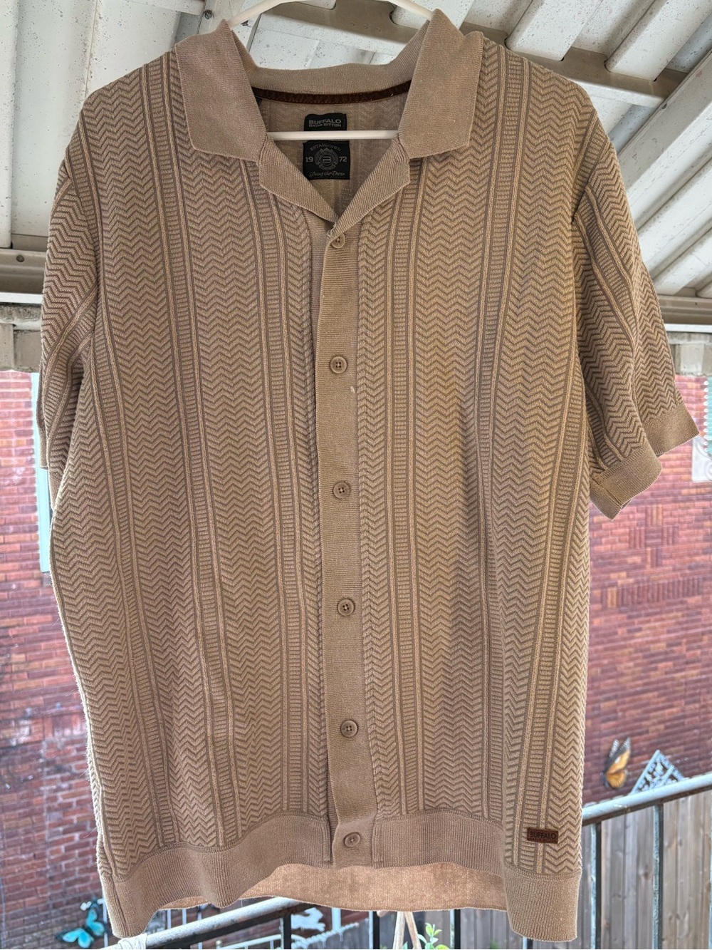 Buffalo David Bitton Beige Knit Short-Sleeve Polo Size Large